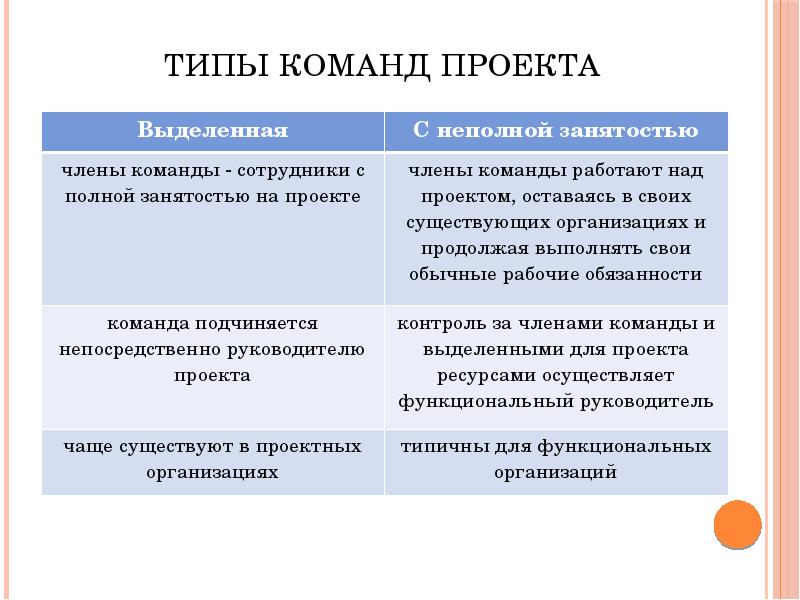 Типы команд проекта