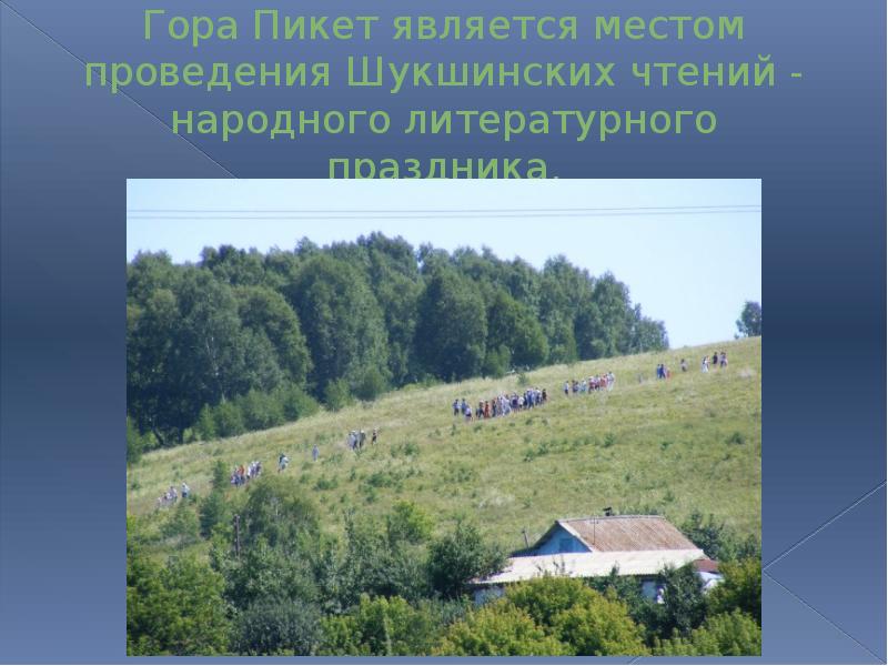 Гора Пикет является местом проведения Шукшинских чтений - народного литературного праздника.
