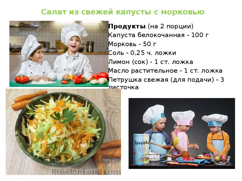 Схема приготовления салата из белокочанной капусты