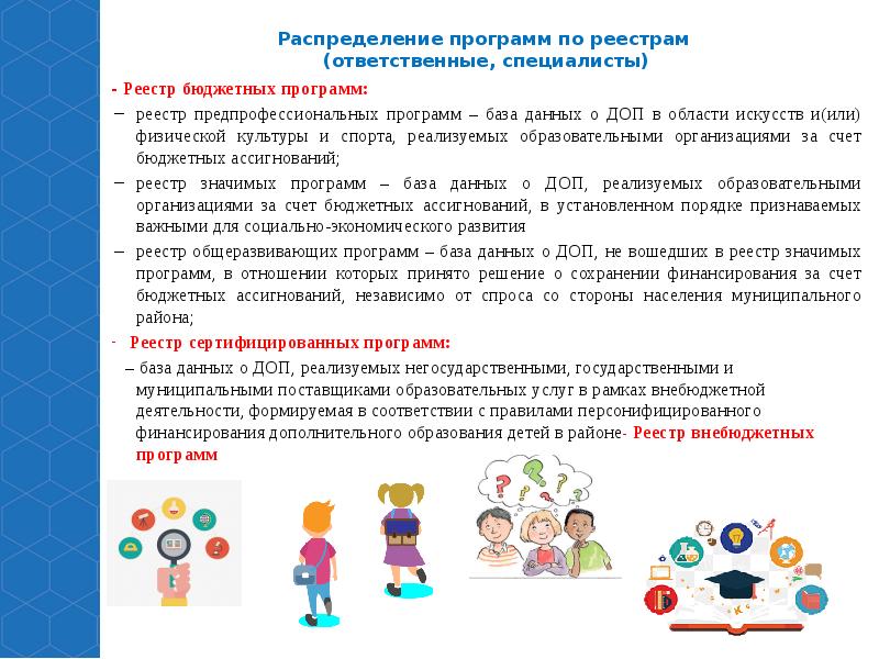 Реестр программ дополнительного образования. Детская бюджетная программа.