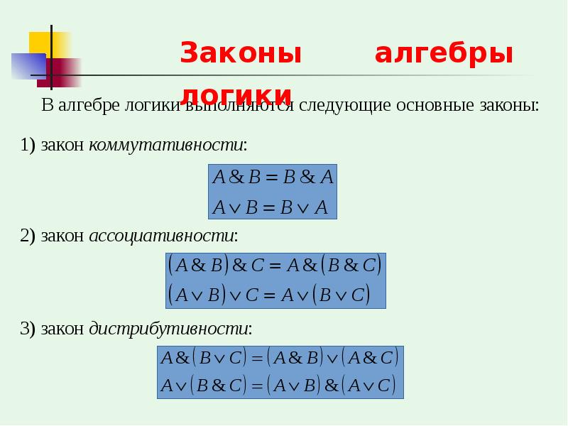 Алгебра логики таблица