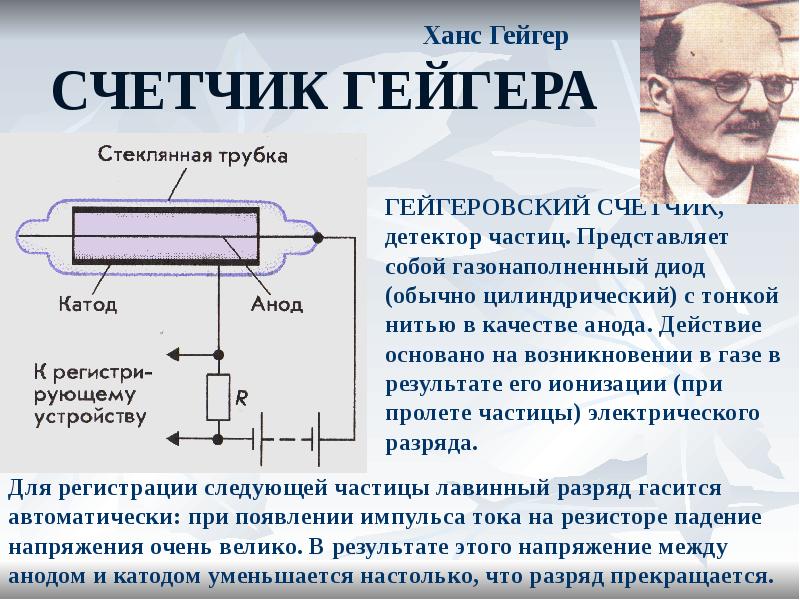 СЧЕТЧИК ГЕЙГЕРА
ГЕЙГЕРОВСКИЙ СЧЕТЧИК, детектор частиц. Представляет собой газонаполненный диод (обычно СЧЕТЧИК ГЕЙГЕРА
ГЕЙГЕРОВСКИЙ СЧЕТЧИК, детектор частиц. Представляет собой газонаполненный диод (обычно