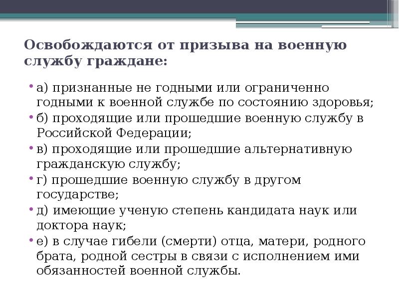 Освобождение от призыва на военную службу презентация