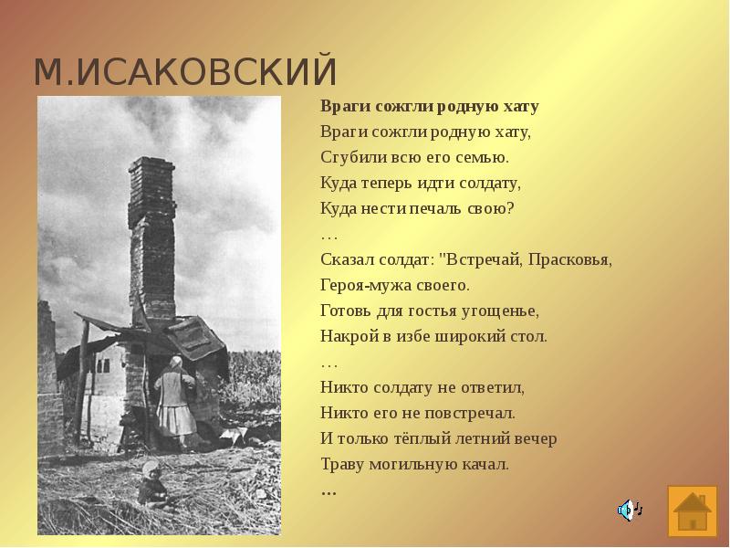 Исаковский 8 класс презентация враги сожгли родную хату