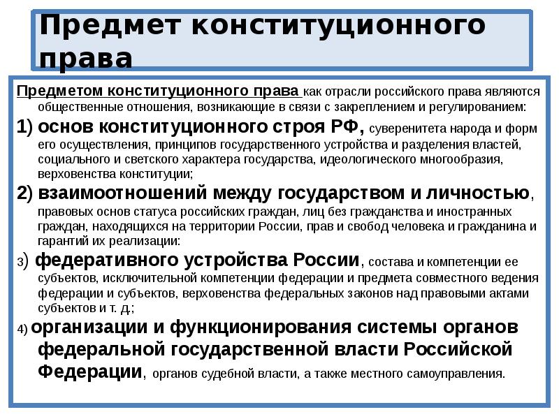 Конституционное предмет. Конституционное право как отрасль права. Особенности конституционного права как отрасли. Конституционное право России как отрасль права. Функции отрасли конституционного права.