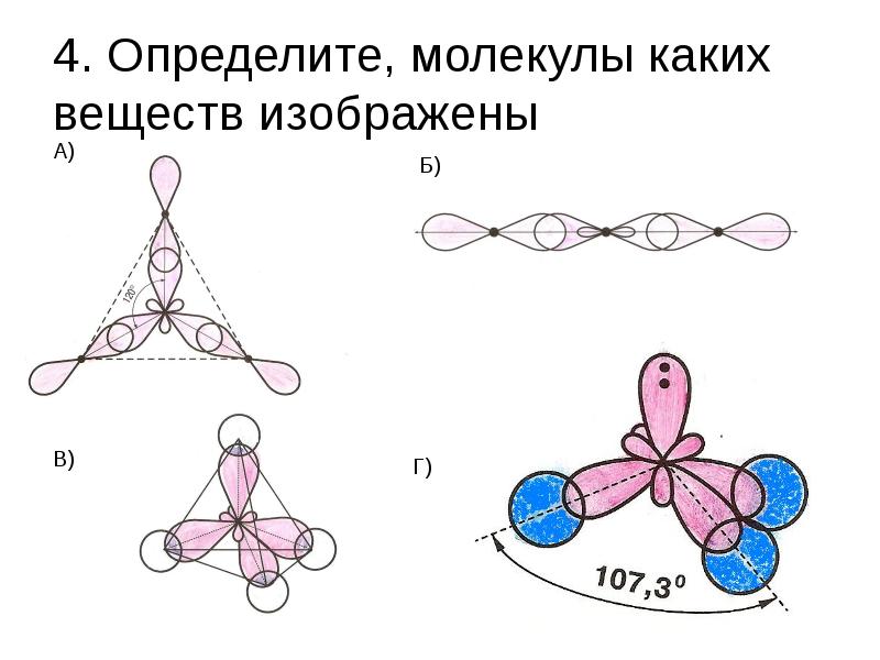 4. Определите, молекулы каких веществ изображены 4. Определите, молекулы каких веществ изображены