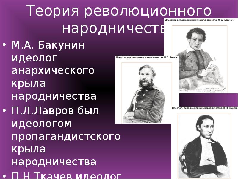 Анархическое народничество. Идеологи народничества Бакунин Лавров ткачёв. Лавров Ткачев Бакунин народничества п.л. Теоретики народничества. Теоретики революционного народничества.