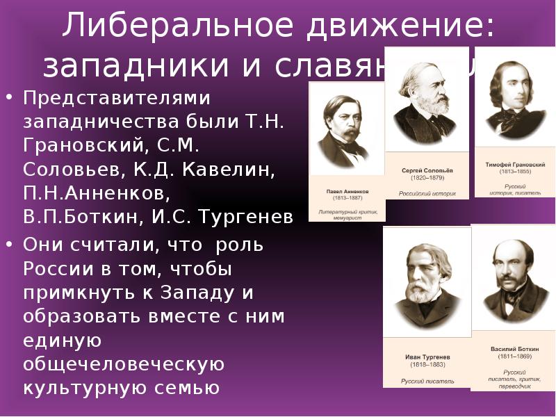 Представитель движения. Кавелин представитель западничества. Западники Кавелин Соловьев Грановский. Боткин западник или Славянофил. Соловьев Грановский Кавелин Боткин.