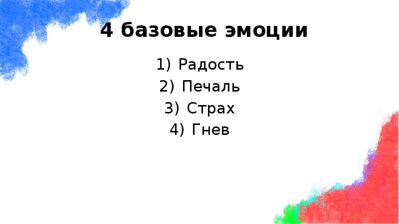 Радость
Радость
Печаль
Страх
Гнев Радость
Радость
Печаль
Страх
Гнев