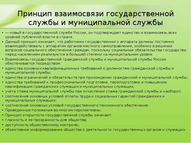Принцип взаимосвязи государственной службы и муниципальной службы — новый в государственной