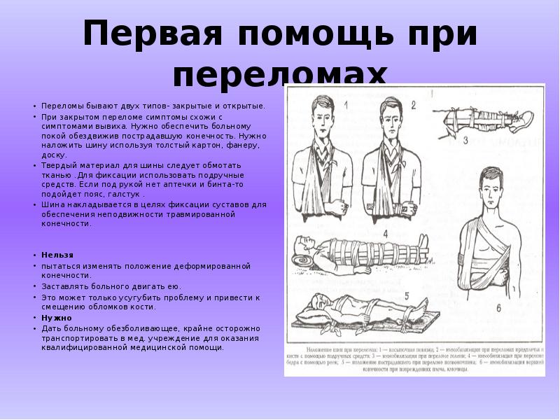 Первая помощь при повреждении скелета и мышц