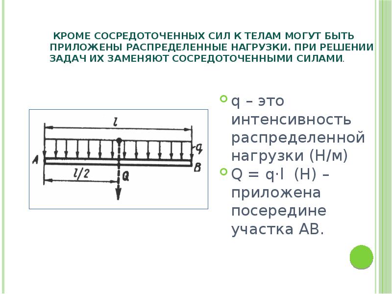 Укажите на каких рисунках распределенная сила правильно заменена сосредоточенной