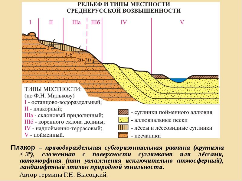 Плакор – приводораздельная субгоризонтальная равнина (крутизна < 3º), сложенная с поверхности суглинками Плакор – приводораздельная субгоризонтальная равнина (крутизна < 3º), сложенная с поверхности суглинками