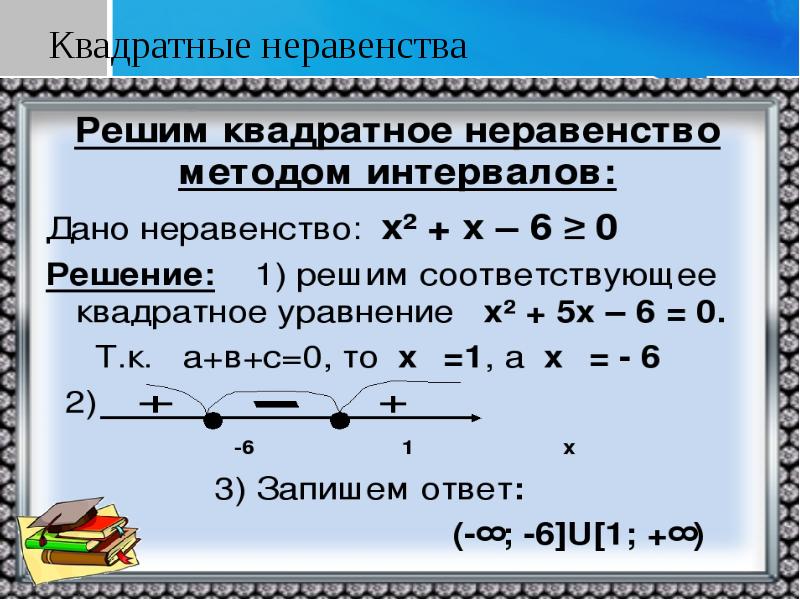 Презентация решение квадратных неравенств 8 класс мордкович презентация