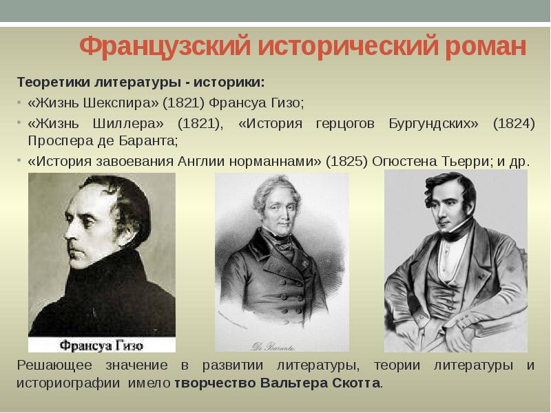 Французский исторический роман
Теоретики литературы - историки:
«Жизнь Шекспира» (1821) Франсуа Французский исторический роман
Теоретики литературы - историки:
«Жизнь Шекспира» (1821) Франсуа