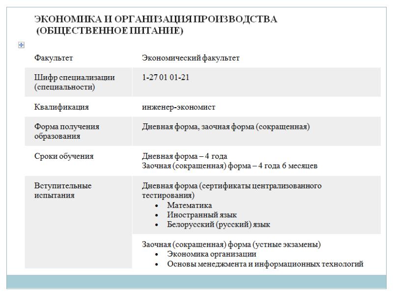 П у ч е г. Предметы на экономическом факультете.