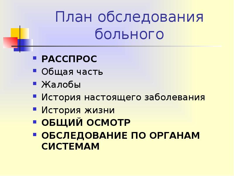 План обследования история болезни