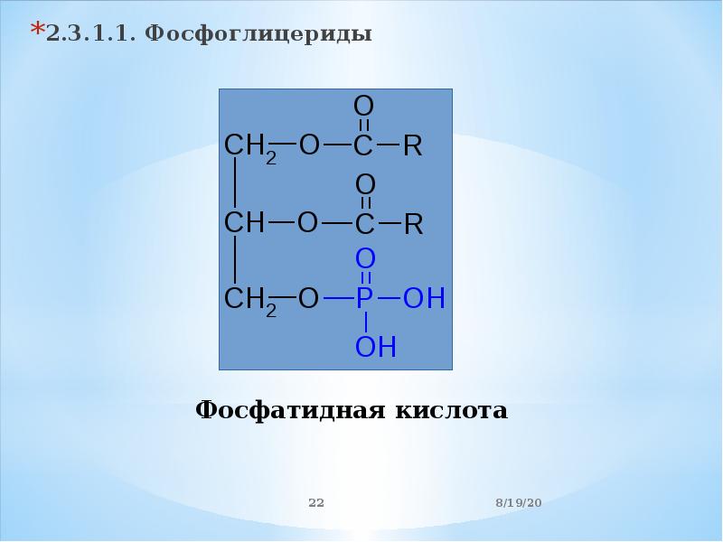 Схема образования фосфатидной кислоты содержащей остатки арахиновой и олеиновой кислот