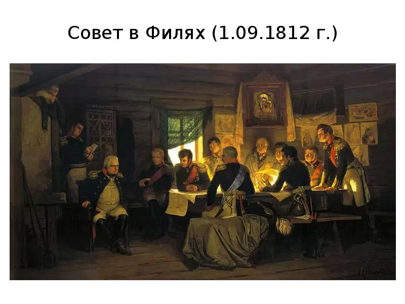 Совет филе. Военный совет в Филях 1812. Военный совет в Филях картина. Кившенко совет в Филях. Совет в Филях после Бородинского сражения.