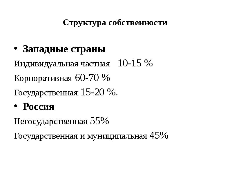 Структура собственности. Структура собственности в России. Структура собственности в экономике. Структура собственности стран Запада.