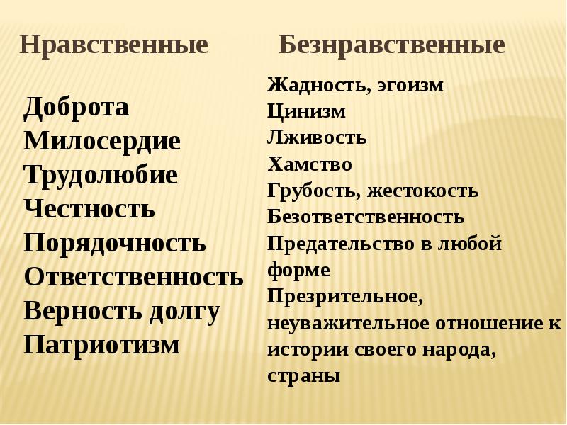 Нравственные Безнравственные
Нравственные Нравственные Безнравственные
Нравственные