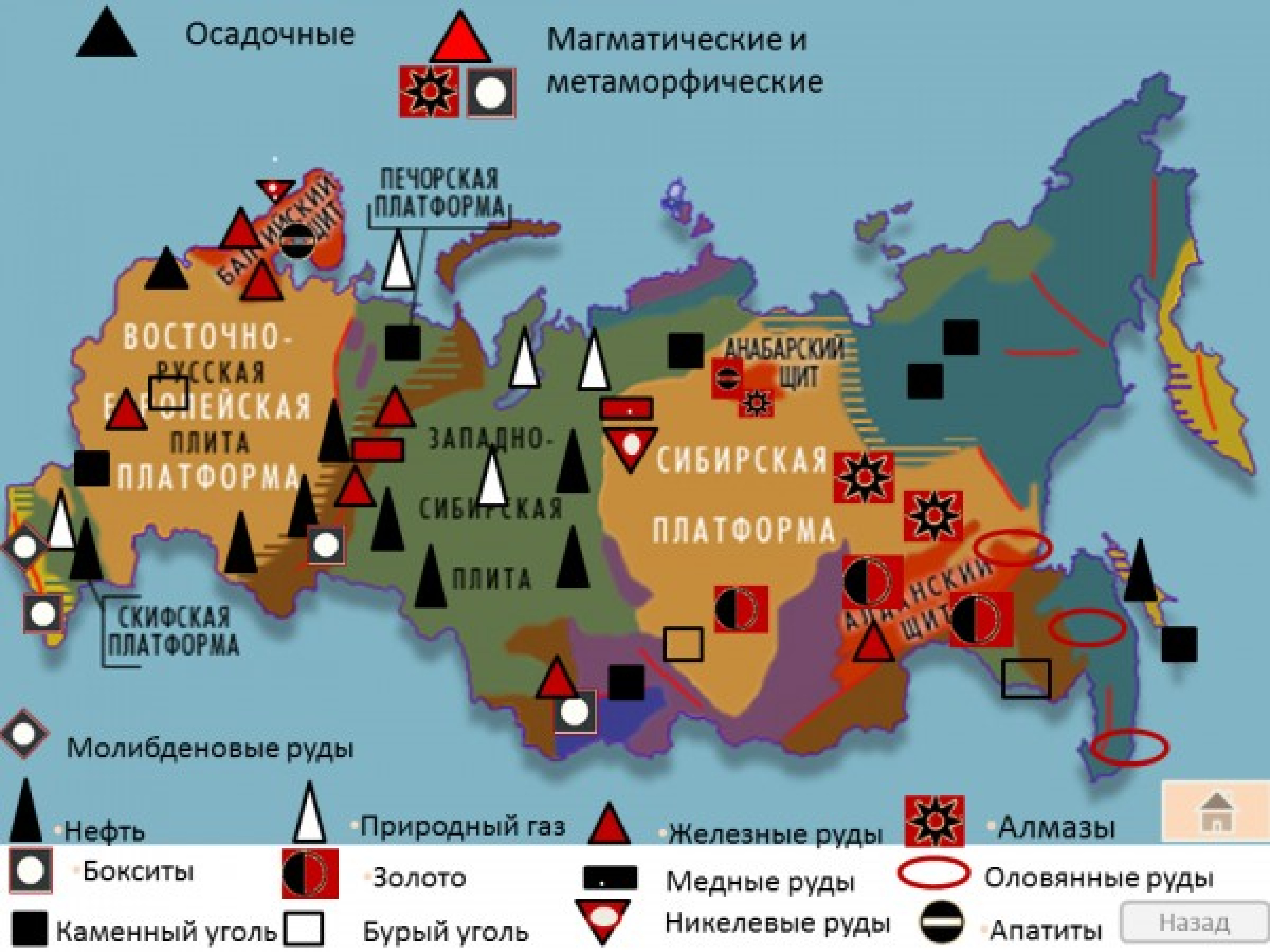 Карта месторождений полезных ископаемых России