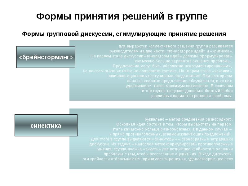 Виды принятия решений