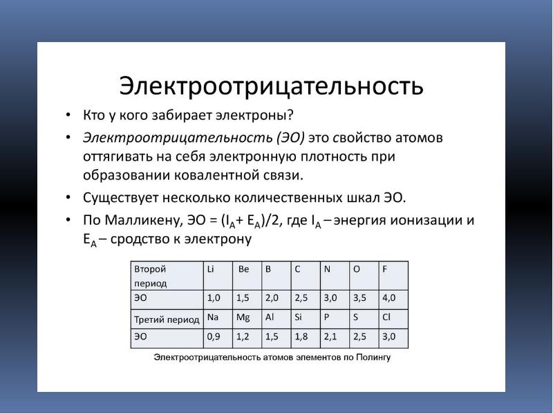 Презентация по химии 8 класс электроотрицательность