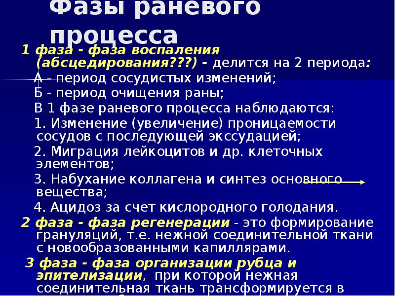 Фазы раневого процесса и раны. Фазы течения раневого процесса. Раневой процесс 2 стадии.