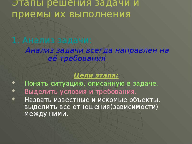 Этапы задачи. Этапы решения текстовой задачи и приемы их выполнения. Этапы решения тесктовых задач и приёмы выполнения. Анализ задачи всегда направлен на ее. Этапы решения задачи анализ текстовая задача.