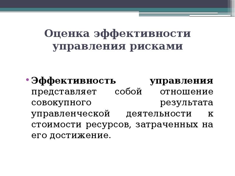 Риски эффективности. Эффективная оценка. Отношение затраченных ресурсов к полученным результатам это.