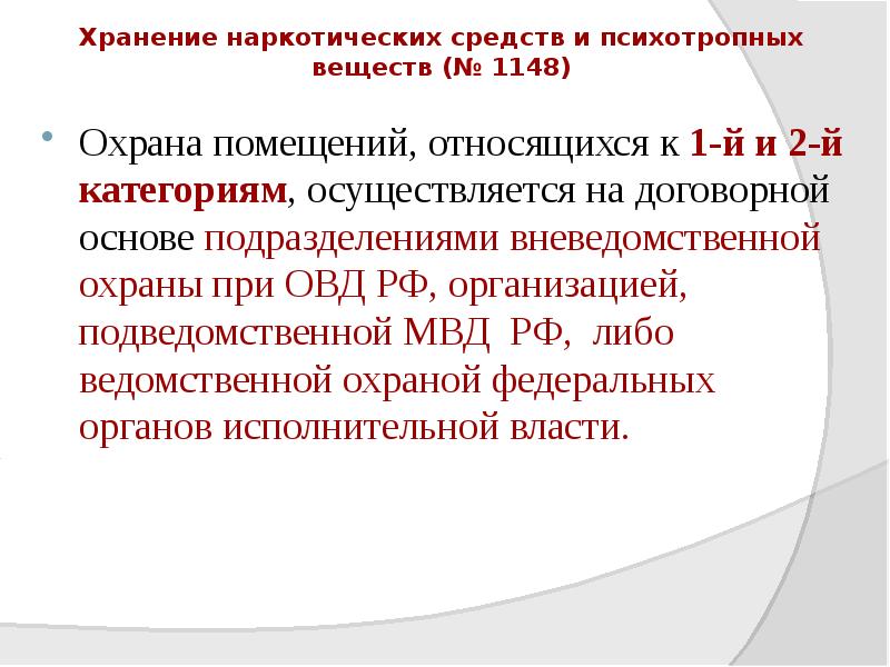 Хранение наркотических средств и психотропных веществ (№ 1148)
Охрана помещений, относящихся Хранение наркотических средств и психотропных веществ (№ 1148)
Охрана помещений, относящихся