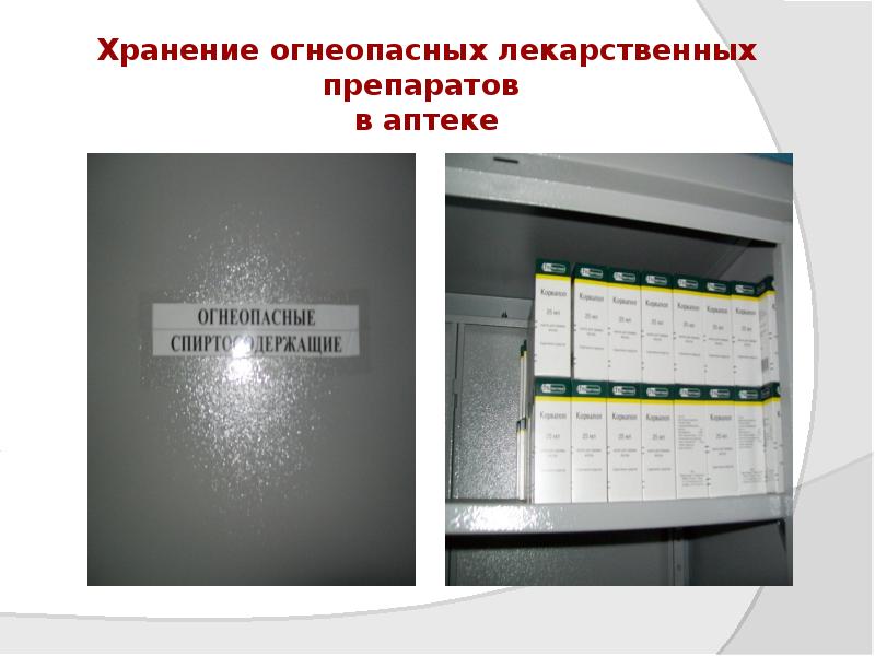 Хранение огнеопасных лекарственных препаратов в аптеке Хранение огнеопасных лекарственных препаратов в аптеке