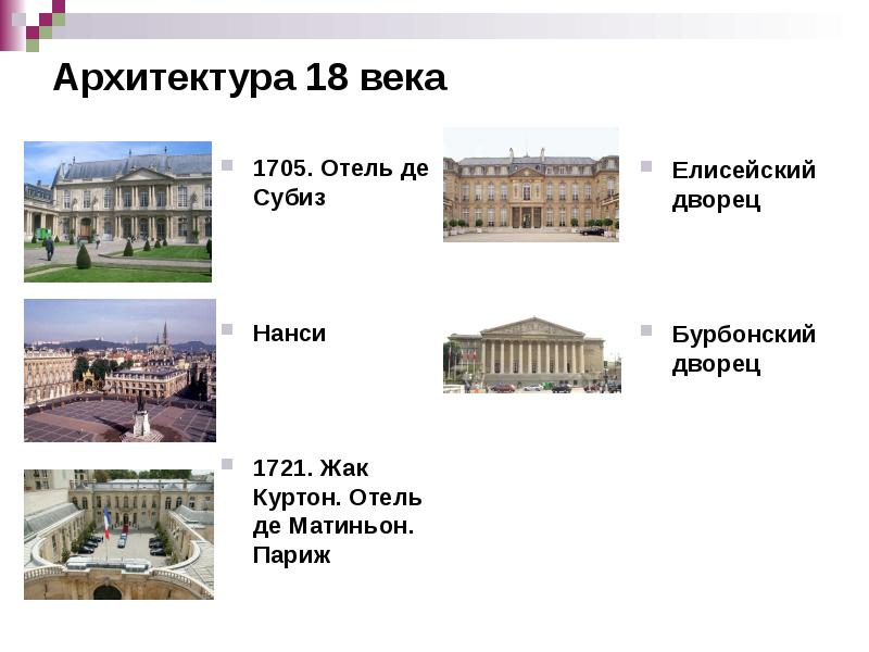 Архитектура 18 века
1705. Отель де Субиз
Нанси
Архитектура 18 века
1705. Отель де Субиз
Нанси