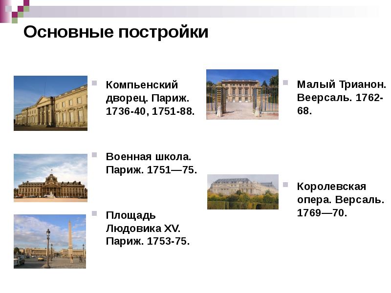 Основные постройки
Компьенский дворец. Париж. 1736-40, 1751-88.
Военная Основные постройки
Компьенский дворец. Париж. 1736-40, 1751-88.
Военная