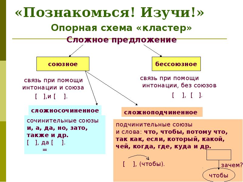 Примеры сложных предложений. Сложноподчиненное предложение без Союза. Кластер простые и сложные предложения. Опорная схема сложное предложение. Кластер сложное предложение.