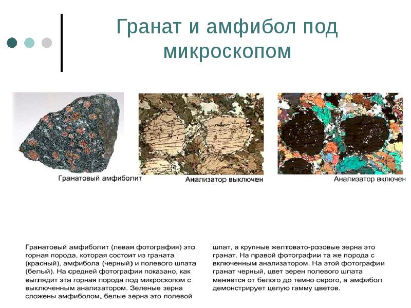 Гранат и амфибол под микроскопом