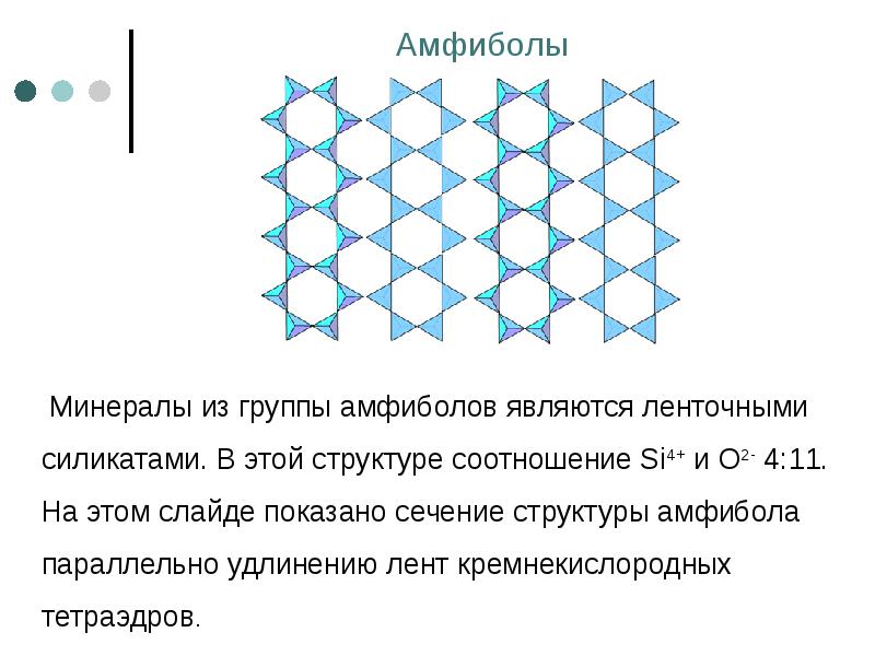 Амфиболы    Минералы из группы амфиболов являются ленточными силикатами.
