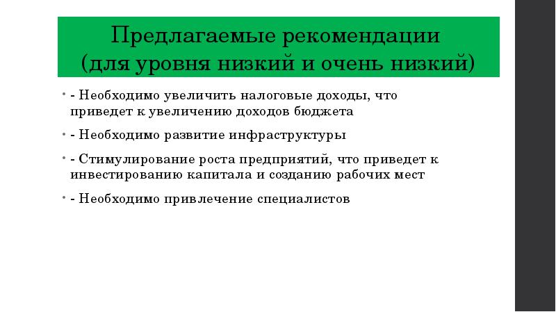 Предлагаемые рекомендации  (для уровня низкий и очень низкий) - Необходимо