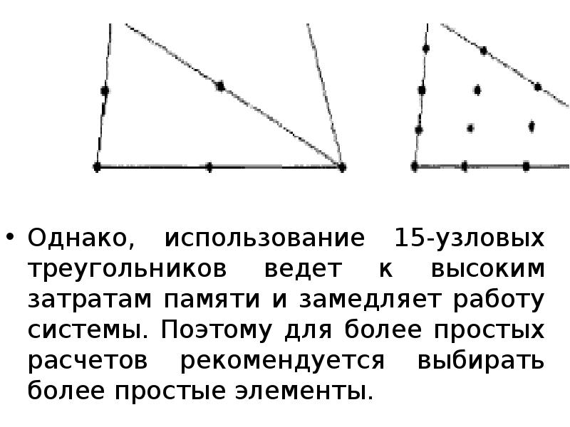 Однако, использование 15-узловых треугольников ведет к высоким затратам памяти и замедляет Однако, использование 15-узловых треугольников ведет к высоким затратам памяти и замедляет