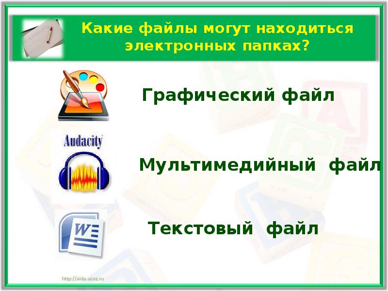 Какое выражение неверно файлы могут храниться в папках