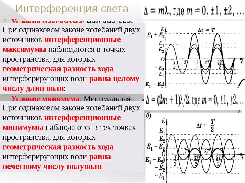 Максимум интерференционной картины наблюдается при разности фаз когерентных волн равной