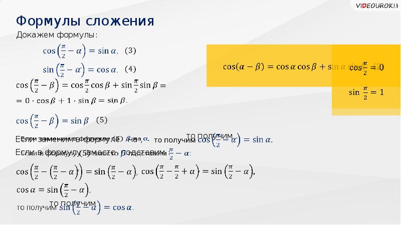 Формулы сложения презентация 10 класс алимов