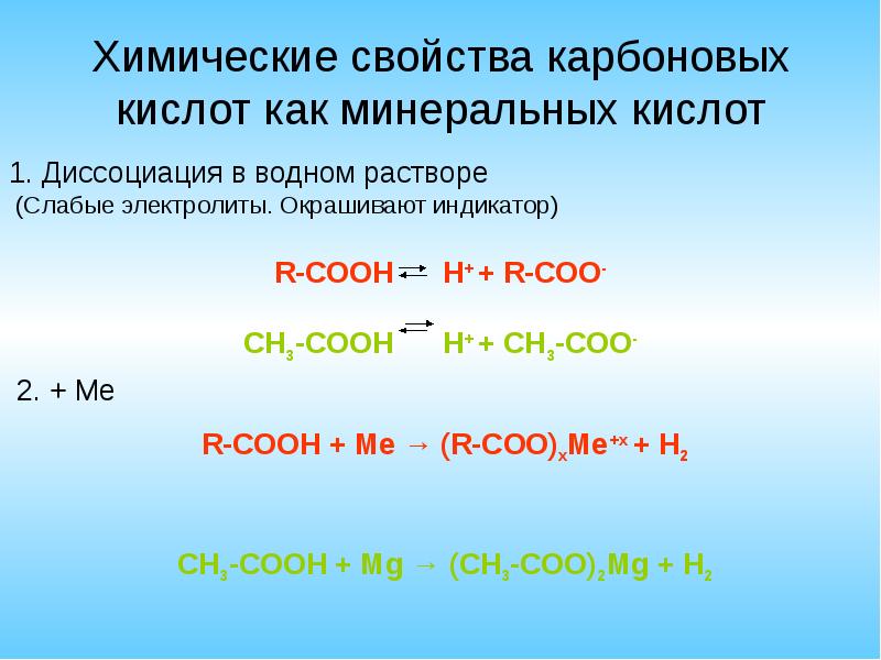 Свойства карбоновых кислот примере уксусной кислоты