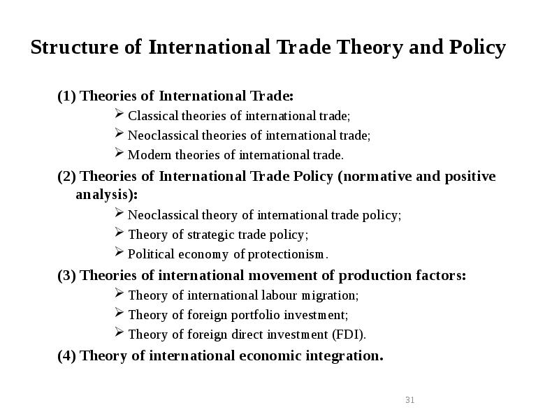 Structure of International Trade Theory and Policy
(1) Theories of International Structure of International Trade Theory and Policy
(1) Theories of International
