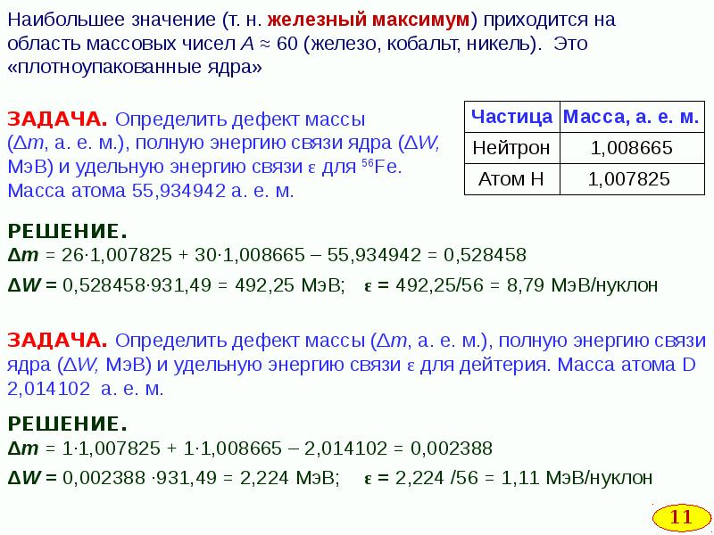 Энергия связи дефект масс презентация