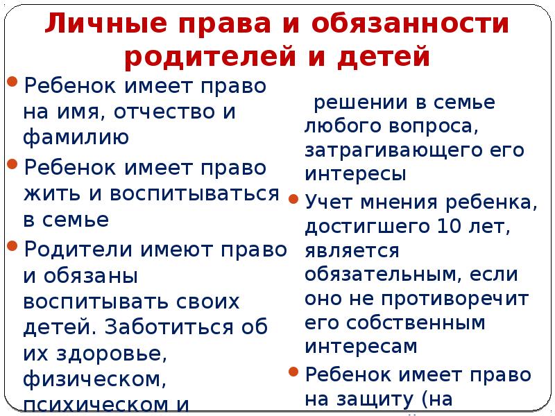 Индивидуальный проект права и обязанности родителей и детей