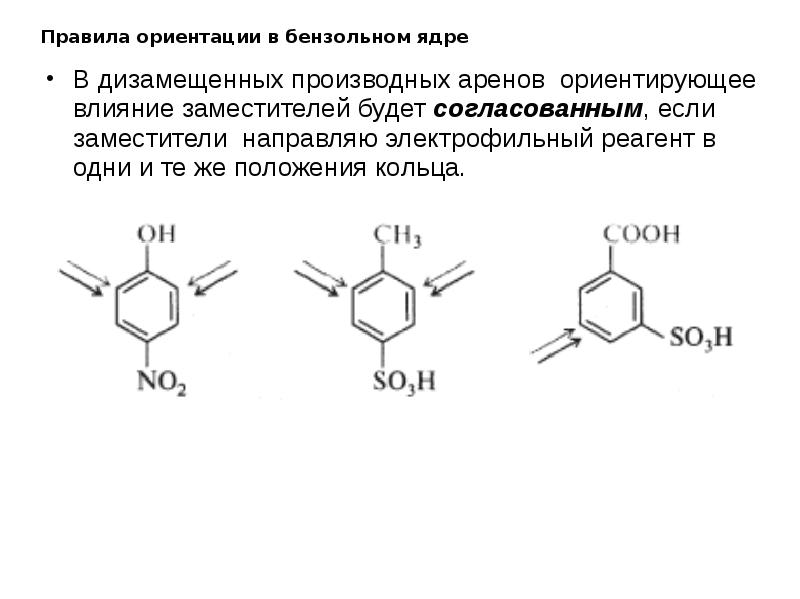 Порядок ориентации. Заместители в бензоле ориентирующее действие. Ориентация в дизамещенных бензола. Правило ориентации заместителей в бензольном кольце. Расположение заместителей в бензольном кольце.