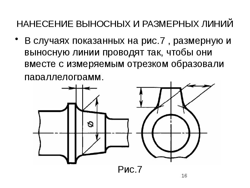 Перечислите основные правила нанесения размеров на чертежах выносная линия