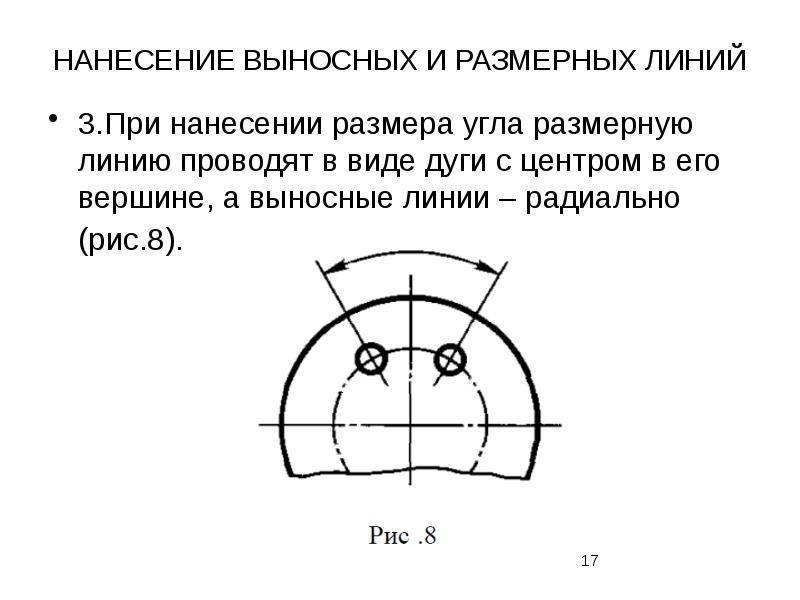 Размеры дуги на чертеже